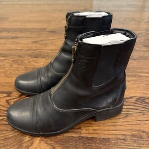 Ariat 4LR Size US 7B Women's Black Leather Zip Front Haddock Riding Boots